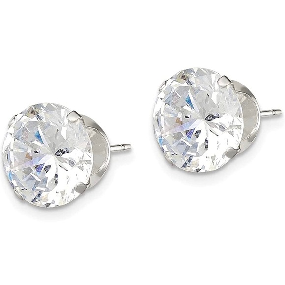 925 brilliant cut round stud earrings large cubic zirconia 10mm silver - Picture 2 of 3